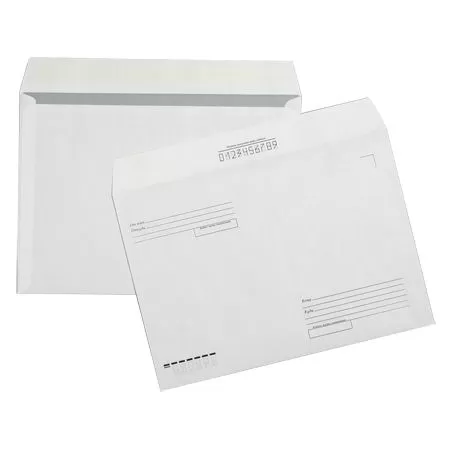 Белый почтовый конверт «Куда-кому», C4, стрип, 90 г/м²