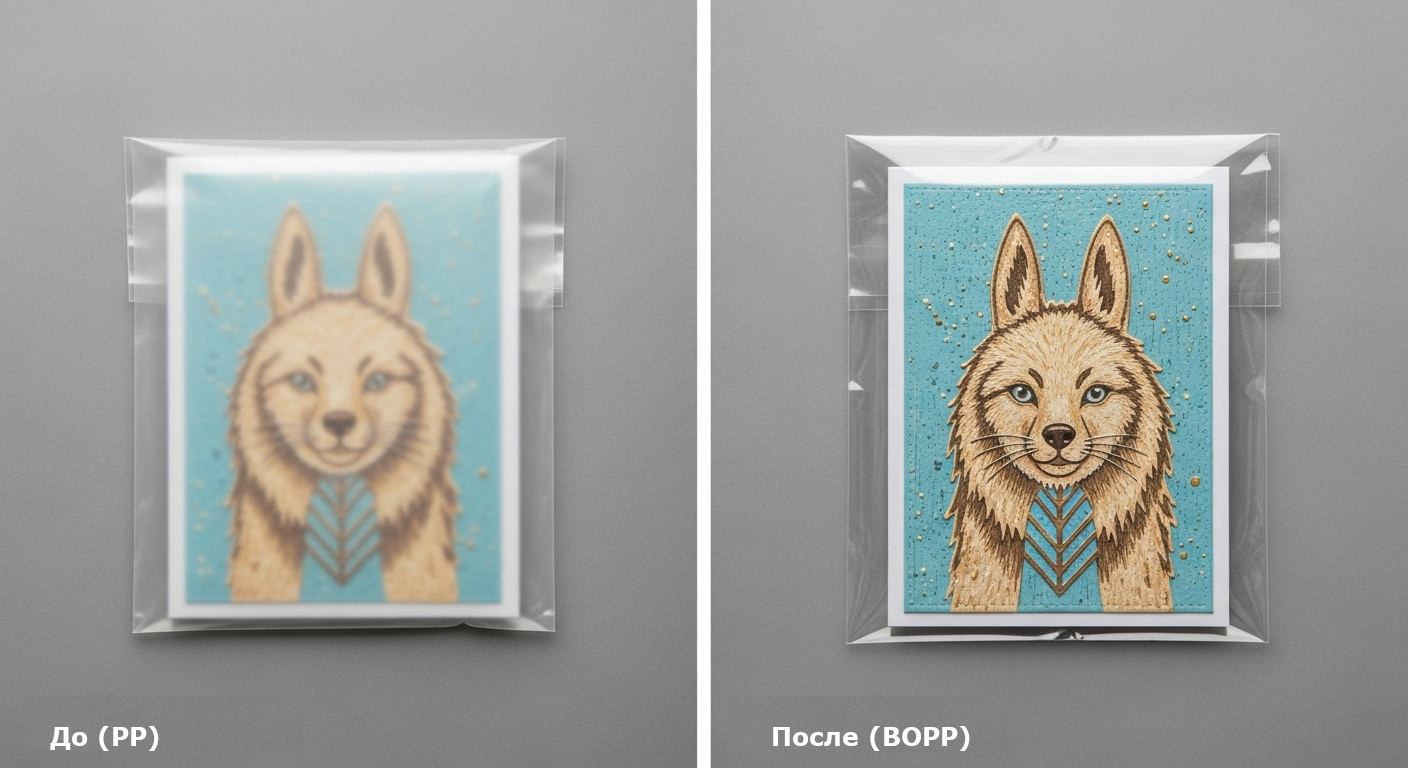 Сравнение товара в ПП пакете и БОПП пакете.