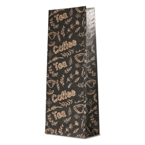 Крафт-пакет чёрный с рисунком «Coffee-Tea», ламинированный, 7×4×21 см