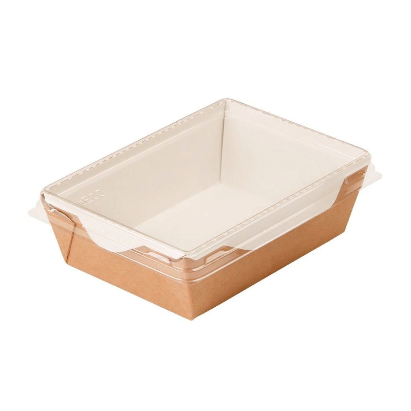 Салатник картонный, крафт, с прозрачной крышкой, 14×10×4 см