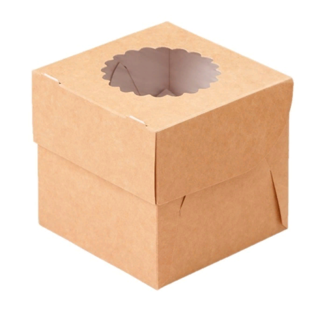 Коробка картонная для маффинов, крафт, с окном, 10×10×10 см