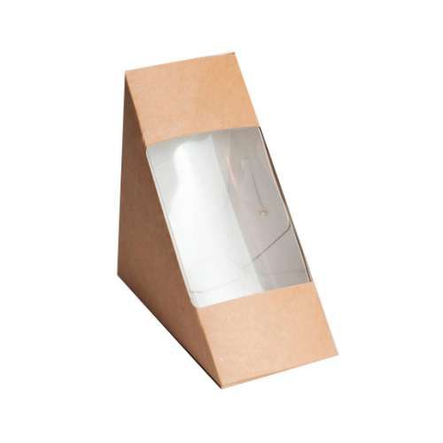 Коробка картонная под сэндвич, крафт, с окном, 13×13×4 см