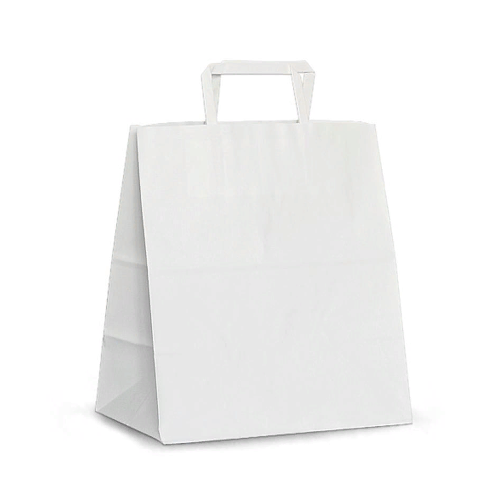 Белый крафт-пакет с плоскими ручками 32×20×37 см