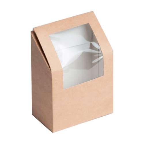 Коробка картонная под роллы, крафт, с окном, 9×5×13 см