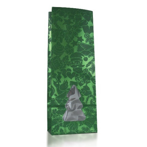Пакет бумажный зелёный с окном, с рисунком «Зелёная ёлочка», 8×5×22 см