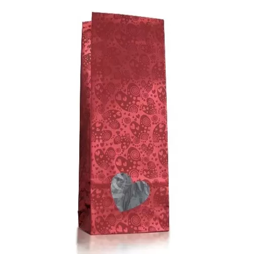 Пакет бумажный красный с окном, с рисунком "Сердечки", 8×5×22 см