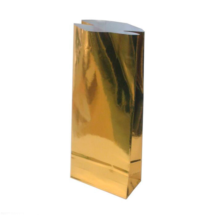 Пакет бумажный золотой, ламинированный, 8×5×22 см