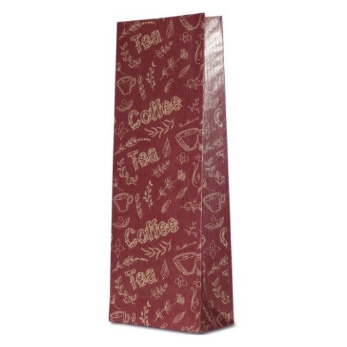Крафт-пакет бордовый с рисунком «Coffee-Tea», 7×4×21 см