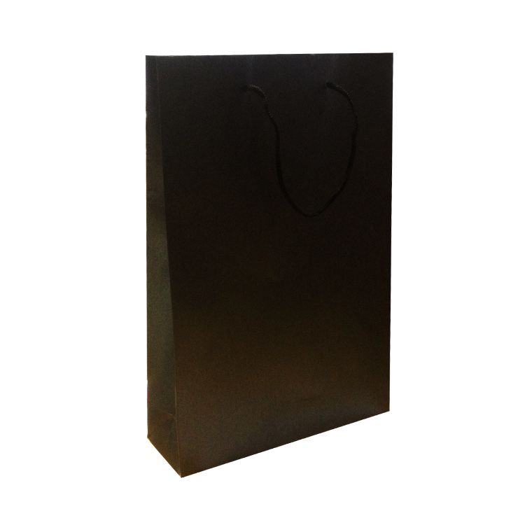 Пакет бумажный чёрный металлик (бронза) с ручками, 25×8×38 см