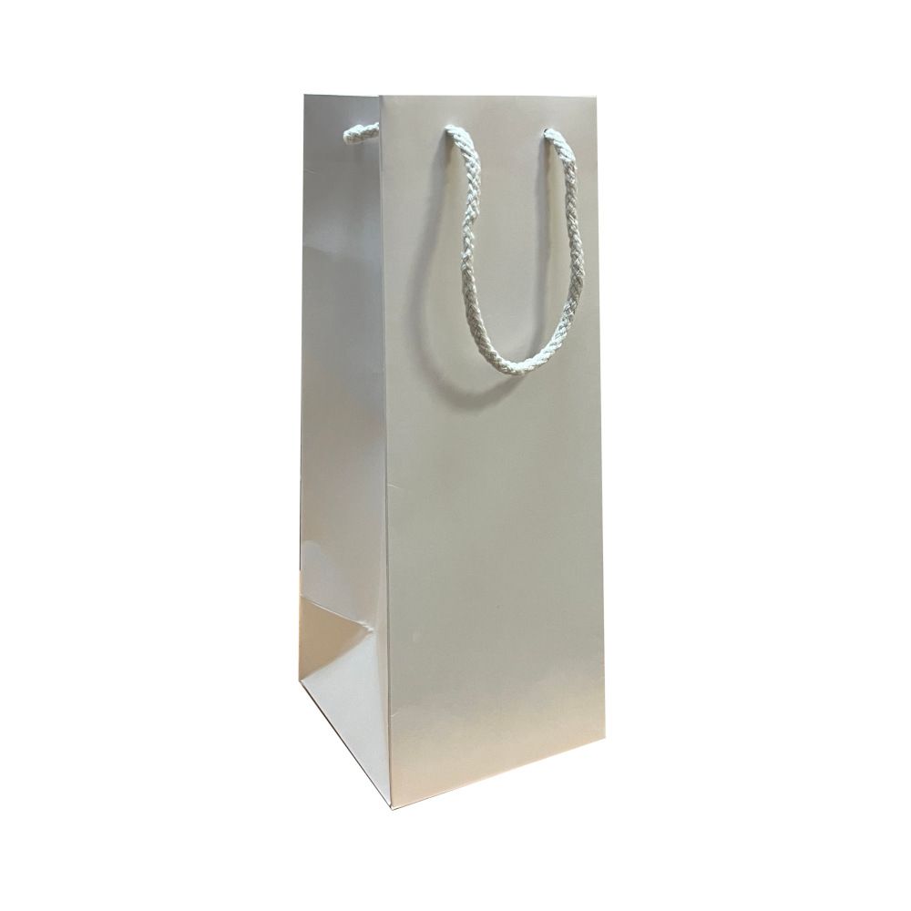 Белый бумажный пакет для бутылок с верёвочными ручками 12×12×36 см
