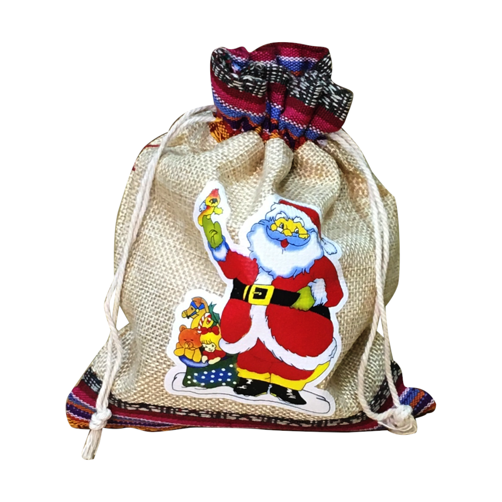 Мешочек джутовый "Дед Мороз с игрушками", 15×20 см