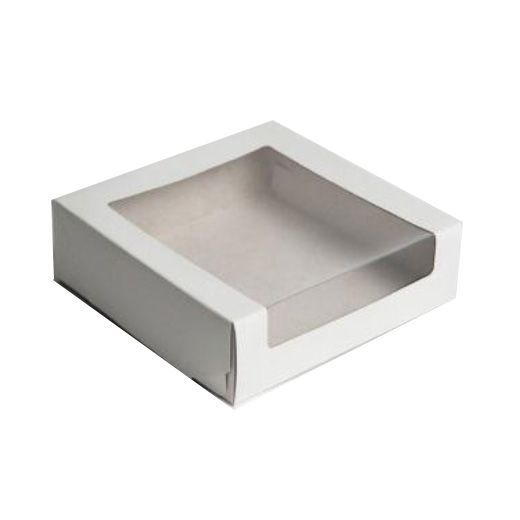 Белая  картонная коробка с прозрачным окном, 22×22×6 см