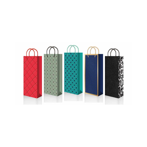 Пакет бумажный подарочный под бутылку, MIX, 15×36×12 см