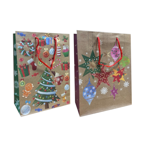 Крафт пакет подарочный новогодний, MIX, 22×31×10 см