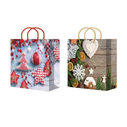 Пакет бумажный подарочный новогодний, MIX, 20×20×10 см