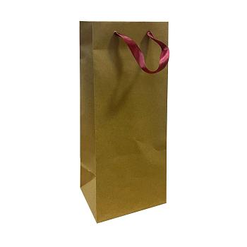 Крафт-пакет для  бутылок с ленточными ручками 14×11×35 см