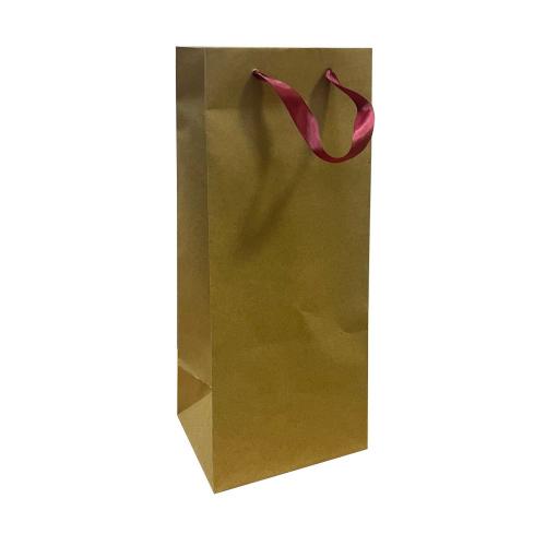 Крафт-пакет для  бутылок с ленточными ручками 14×11×35 см