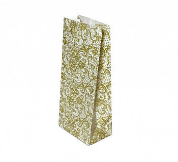 Пакет бумажный белый с рисунком «Золотые кружева», 8×5×20 см