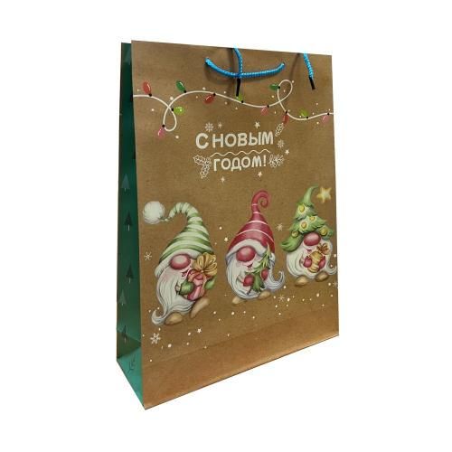 Крафт пакет подарочный новогодний, MIX, 32×44×10 см