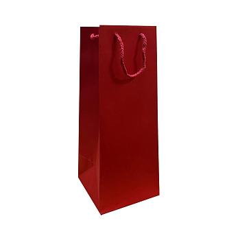 Красный бумажный пакет для бутылок с верёвочными ручками 12×12×36 см