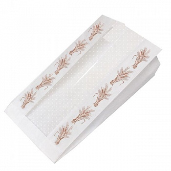 Пакет бумажный белый с перфорированным окном, с рисунком «Колоски», 17×7×39 см