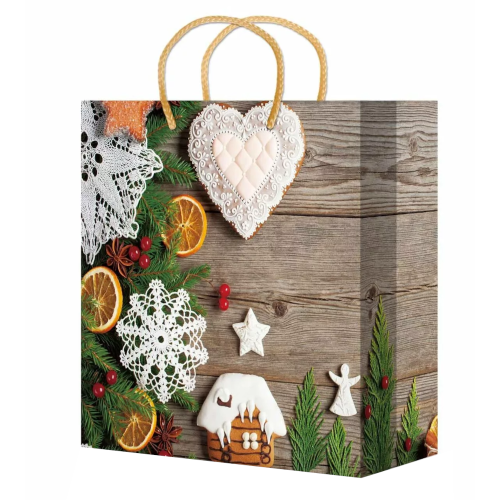 Пакет бумажный подарочный новогодний, MIX, 20×20×10 см