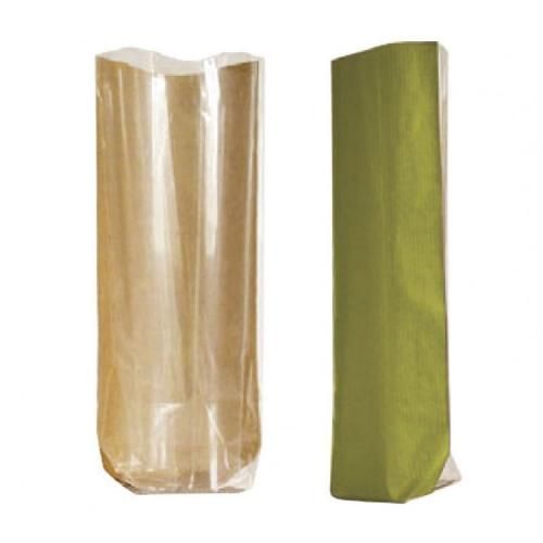 Пакет-витрина из зелёной крафт-бумаги для конфет и орехов, с плоским дном, на 250 г (26×6×4 см)