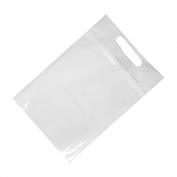 Дой-пак с замком zip-lock белый с прозрачной стороной и прорубной ручкой, 22×32×5 cм Дой-пак с замком zip-lock белый с прозрачной стороной и прорубной ручкой, 22×32×5 cм