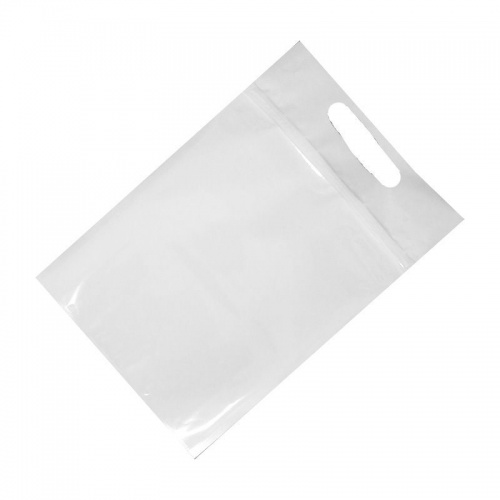 Дой-пак с замком zip-lock белый с прозрачной стороной и прорубной ручкой, 22×32×5 cм
