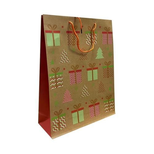 Крафт пакет подарочный новогодний, MIX, 32×44×10 см