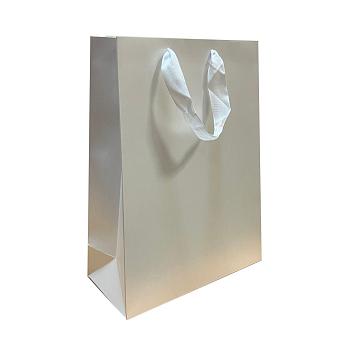 Белый бумажный пакет с ленточными ручками 25×10×36 см