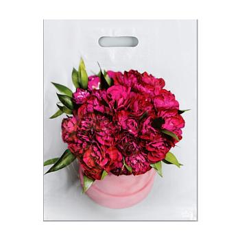 Пакеты с прорубной (вырубной) ручкой — цена за штуку 20.40 руб. Пакет полиэтиленовый «Букет пионов», ПВД, 31×40 см