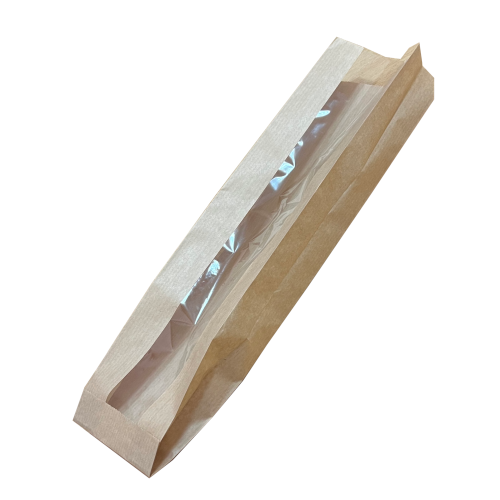 Крафт пакет для малого багета с окном, 10×4×39 см