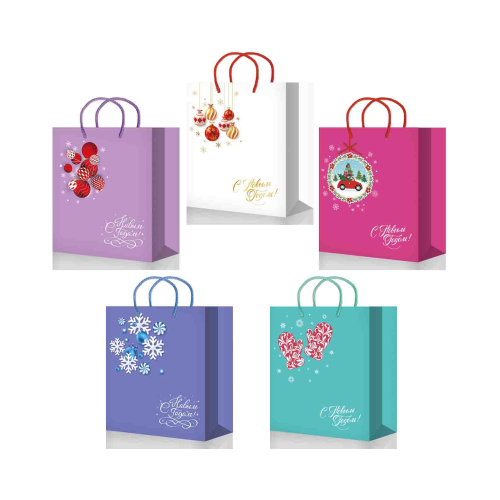 Пакет бумажный подарочный новогодний, MIX, 26×32×13 см