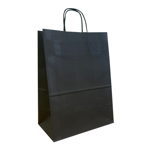 Крафт-пакет чёрный с кручёными ручками 26×15×35 см