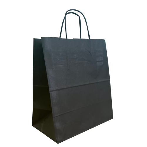 Крафт-пакет чёрный с кручёными ручками 24×14×28 см