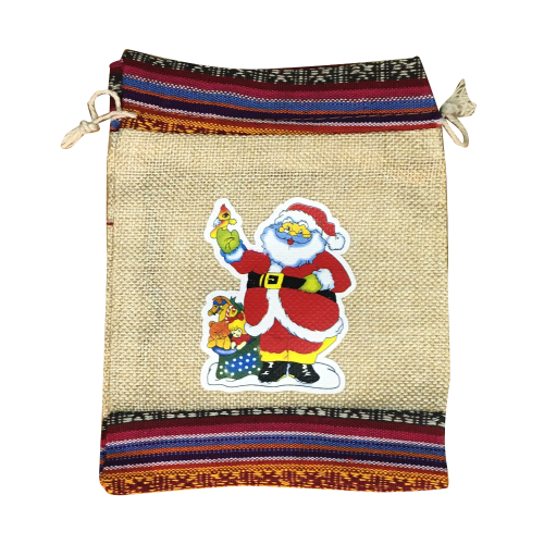 Мешочек джутовый "Дед Мороз с игрушками", 15×20 см