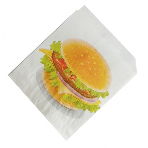 Пакетик-уголок бумажный белый, с рисунком «Гамбургер», 15×17 см