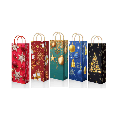 Пакет бумажный подарочный новогодний под бутылку, MIX, 15×36×12 см