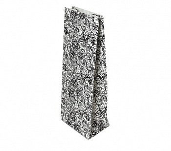 Пакет бумажный белый с рисунком «Чёрные кружева», 8×5×20 см