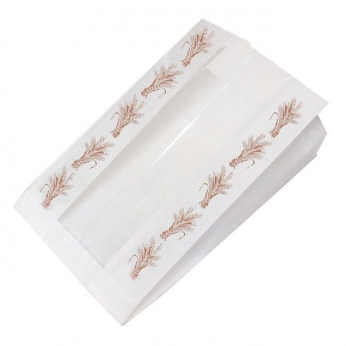 Пакет бумажный белый с окном, с рисунком «Колоски», 25×6×39 см