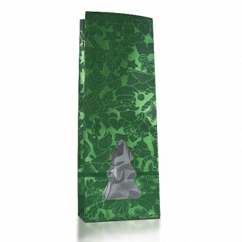 Пакет бумажный зелёный с окном, с рисунком «Зелёная ёлочка», 8×5×22 см