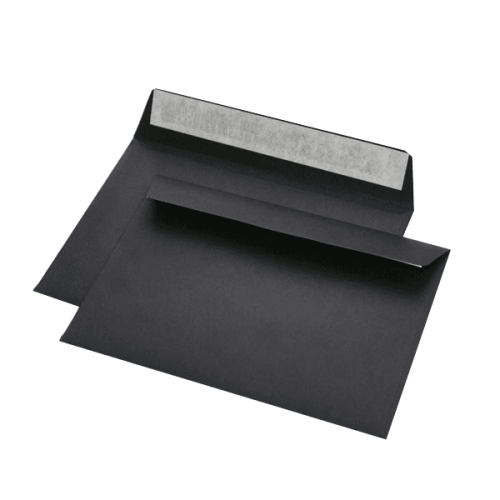 Артикул 20514A — Цветные и дизайнерские конверты — цена за штуку 5.21 руб., продаётся по 10000 штук. Чёрный конверт С6, стрип, 110 г/м²