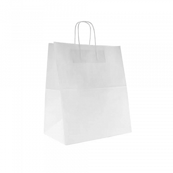 Крафт-пакет белый с кручёными ручками 32×18×37 см