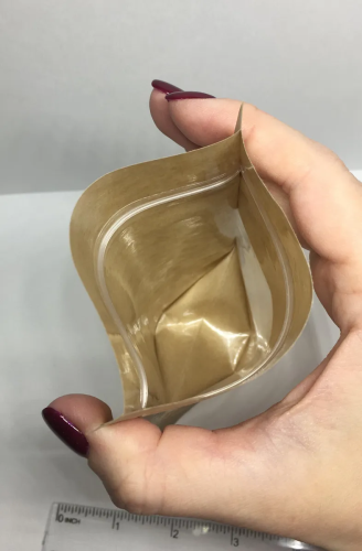 Дой-пак с замком zip-lock из крафт-бумаги (полоска) с окном 4 см, 10×15×3 cм