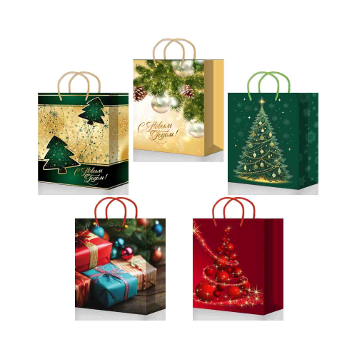 Пакет бумажный подарочный новогодний, MIX, 32×44×10 см