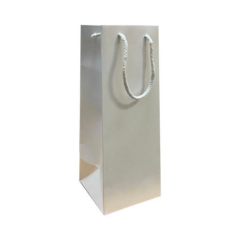 Белый бумажный пакет для бутылок с верёвочными ручками 12×12×36 см