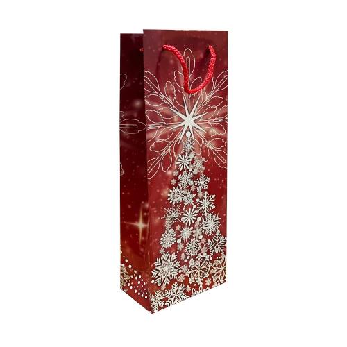 Пакет бумажный подарочный новогодний под бутылку, MIX, 12×36×7 см