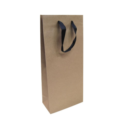 Крафт-пакет для  бутылок с ленточными ручками 14×11×35 см