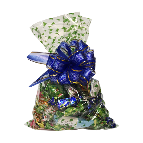 Пакет для сладкого подарка «Зелёный ёлочки», прозрачный, под 1.5 кг конфет (25×35 см)